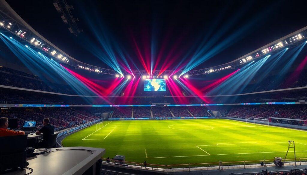 Гимны и световые шоу на стадионе - иллюстрация