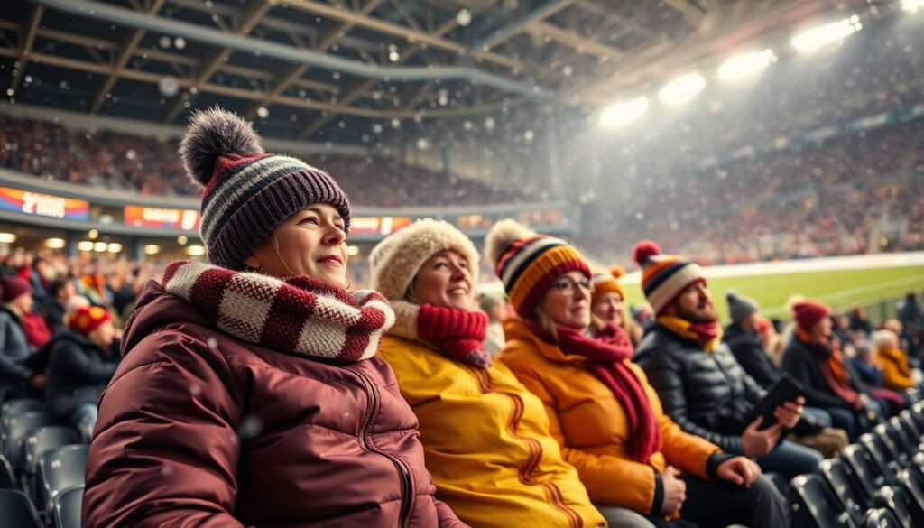 Как фанаты поддерживают команды в холодную погоду - иллюстрация