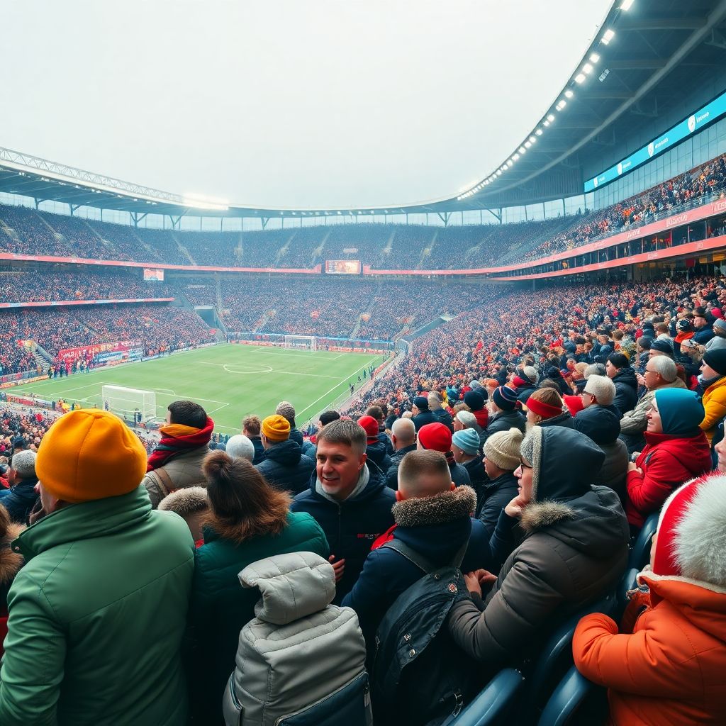 Как фанаты поддерживают команды в холодную погоду на стадионе и не замерзают