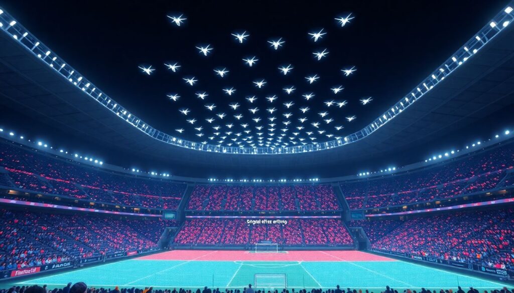 Гимны и светящиеся элементы на трибунах - иллюстрация