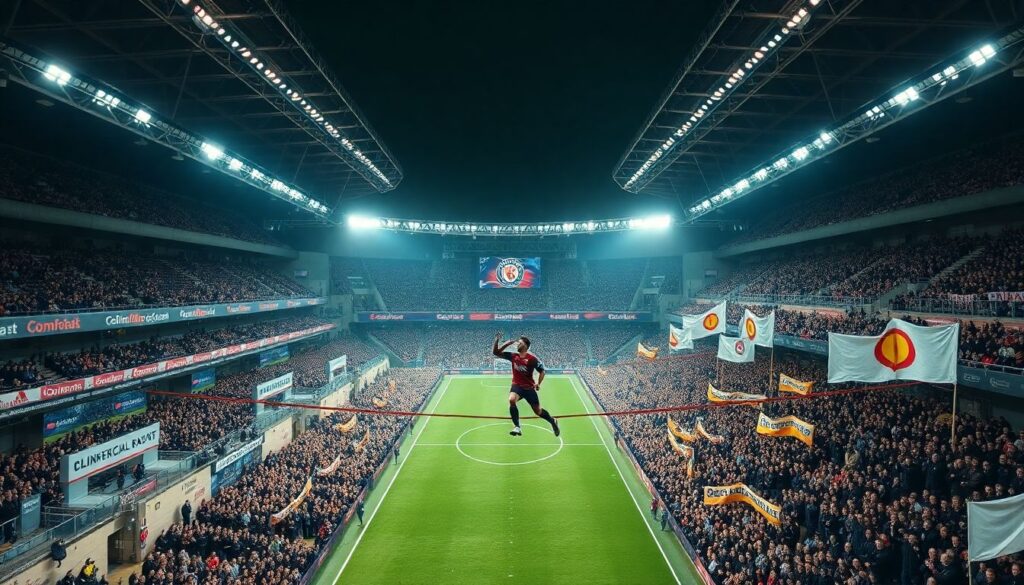 Ритуалы на трибунах: песня, флаг, световые эффекты - иллюстрация